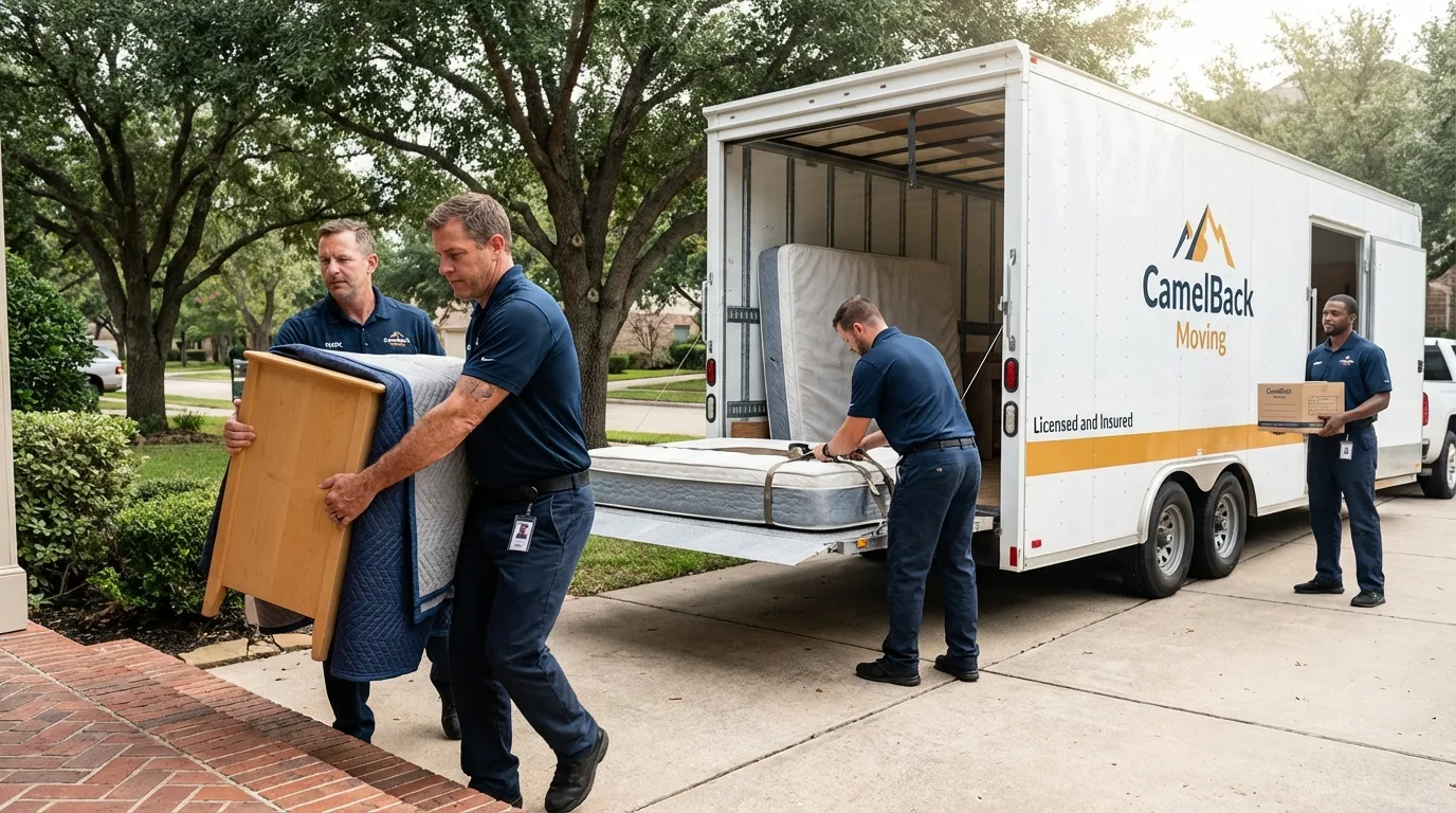 Crew loading residential truck for cross-state move from Derby, KS