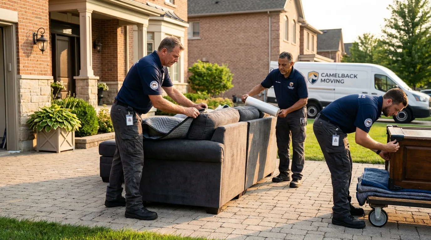 Large estate moving crew wrapping furniture in Derby, KS